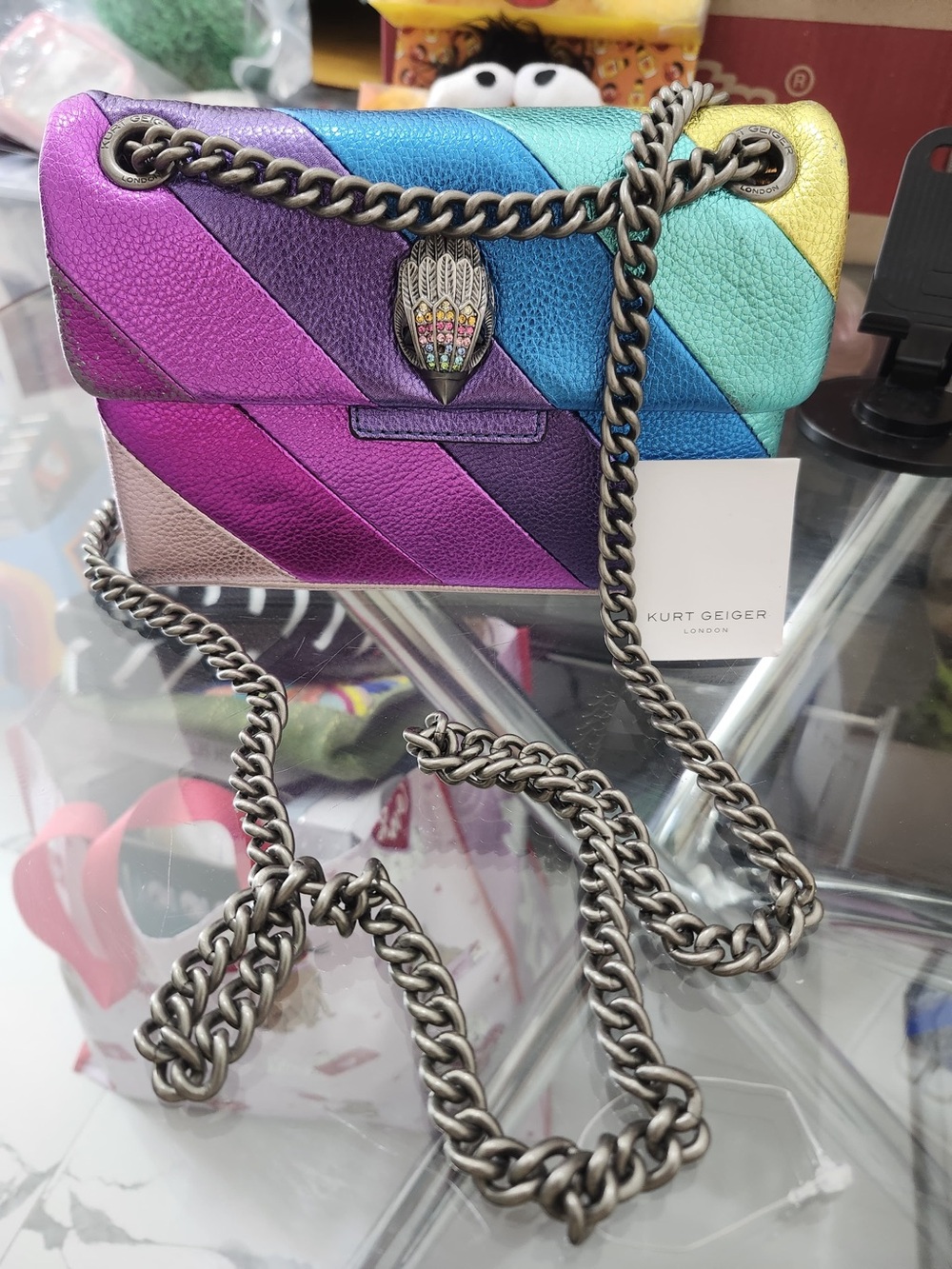 Kurt Geiger Multicolor Chevron Leather Crossbody Bag